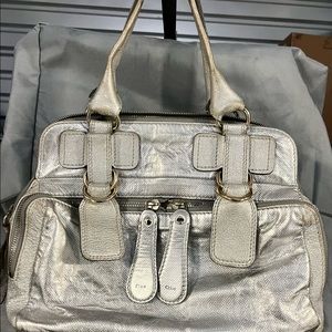 Authentic CHLOE large BAY SATCHEL" in SILVER Good used condition